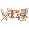 vidaXL 5 pcs conj. jantar p/ jardim tecido/madeira maci&ccedil;a branco nata