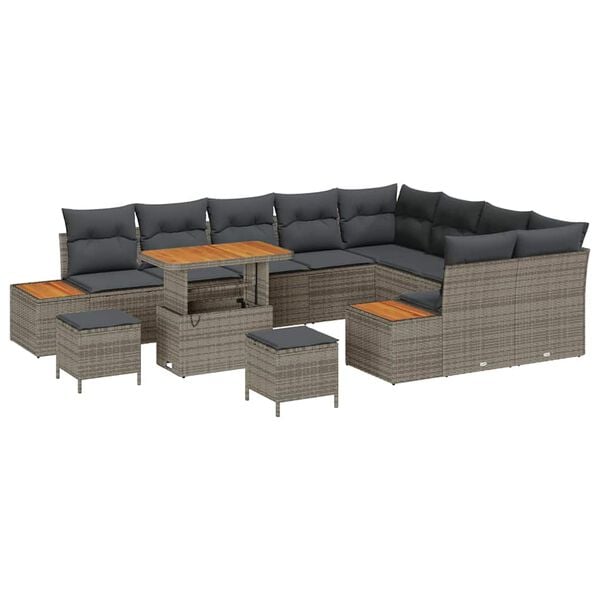 vidaXL Conjunto de Sof&aacute; de Jardim Cinzeto Rattan Sint&eacute;tico