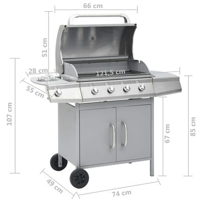 vidaXL Grelhador/barbecue a gás 4+1 zonas de cozinhar prateado