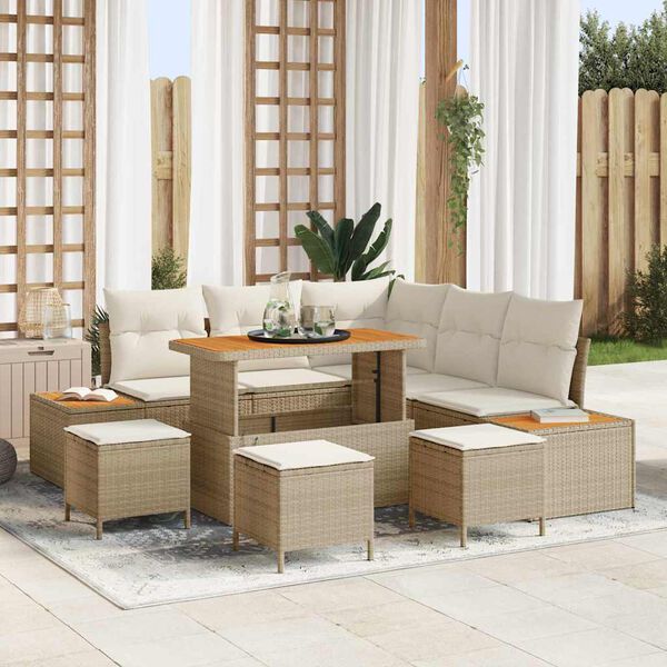 vidaXL Conjunto de Sof&aacute; de Jardim com almofada Bege Rattan Sint&eacute;tico