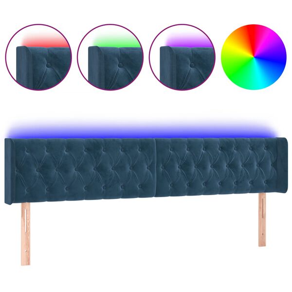 vidaXL Cabeceira cama c/ luzes LED veludo 203x16x78/88 cm azul-escuro
