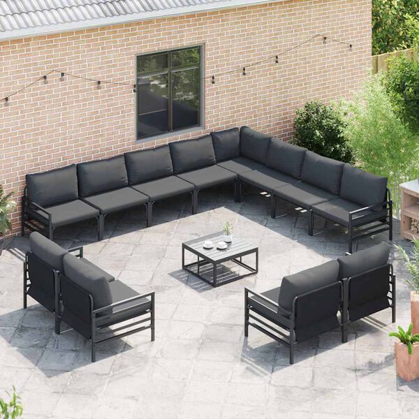 vidaXL Conjunto de Sof&aacute; de Jardim com almofada 13 pcs Preto A&ccedil;o