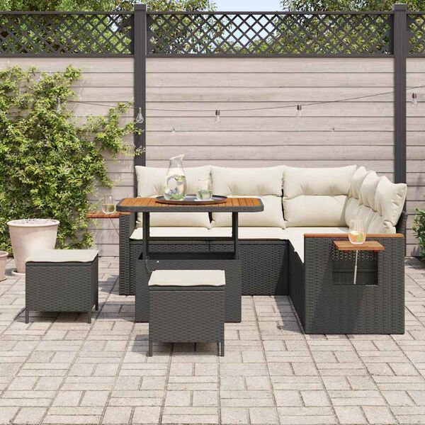 vidaXL Conjunto de Sof&aacute; de Jardim com almofada Preto Rattan Sint&eacute;tico