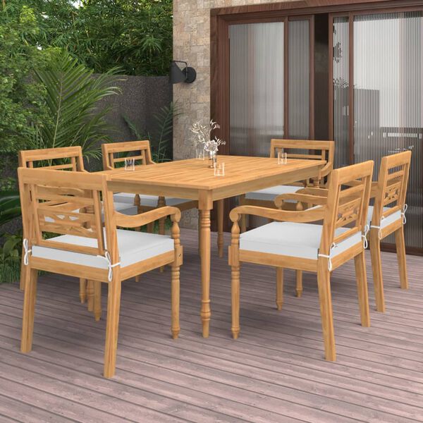 vidaXL 7 pcs conjunto de jantar p/ jardim c/ almofad&otilde;es teca maci&ccedil;a