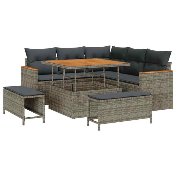 vidaXL Conjunto de Sof&aacute; de Jardim 8 pcs Cinzeto Rattan Sint&eacute;tico