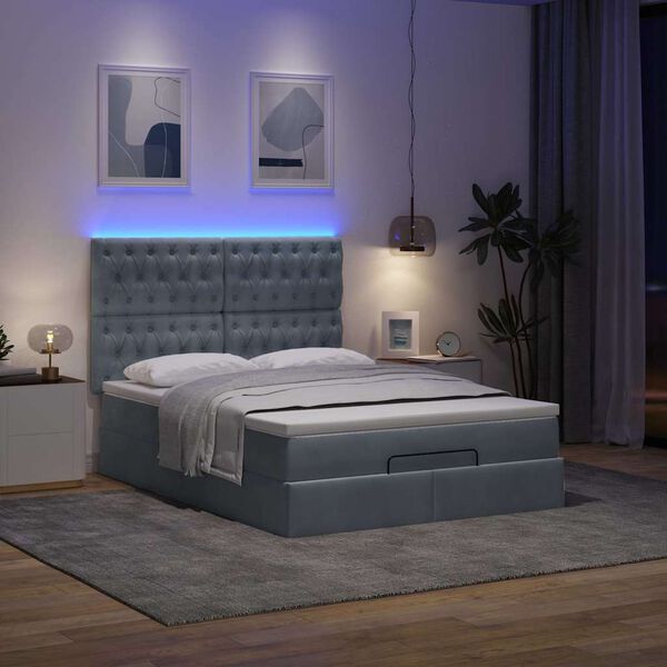 vidaXL Estrutura cama otomana com colchões 140x190cm cinzento escuro