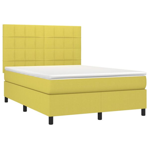 vidaXL Cama box spring c/ colch&atilde;o e LED 140x200 cm tecido verde