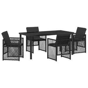 vidaXL Conjunto de Jantar para Jardim 5 pcs Preto vime PE