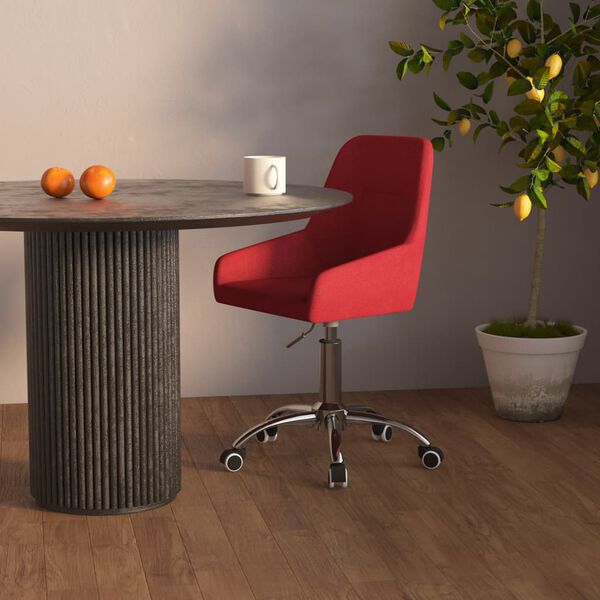 vidaXL Cadeira de jantar girat&oacute;ria tecido vermelho tinto