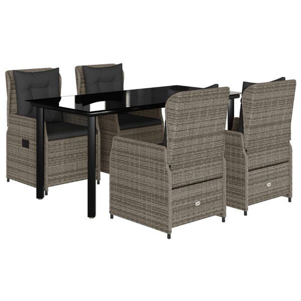 vidaXL 5 pcs conjunto de jantar p/ jardim c/ almofad&otilde;es vime PE cinza