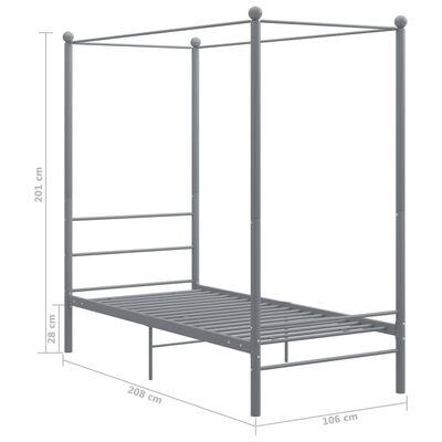 vidaXL Estrutura de cama com dossel 100x200 cm metal cinzento