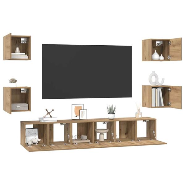 vidaXL Conjunto de m&oacute;vel de TV 7 pcs Carvalho Artesanal