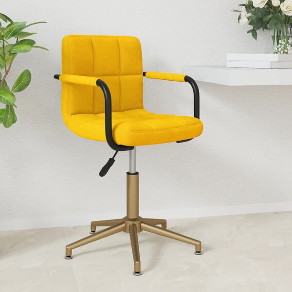 vidaXL Cadeira de jantar girat&oacute;ria veludo amarelo mostarda