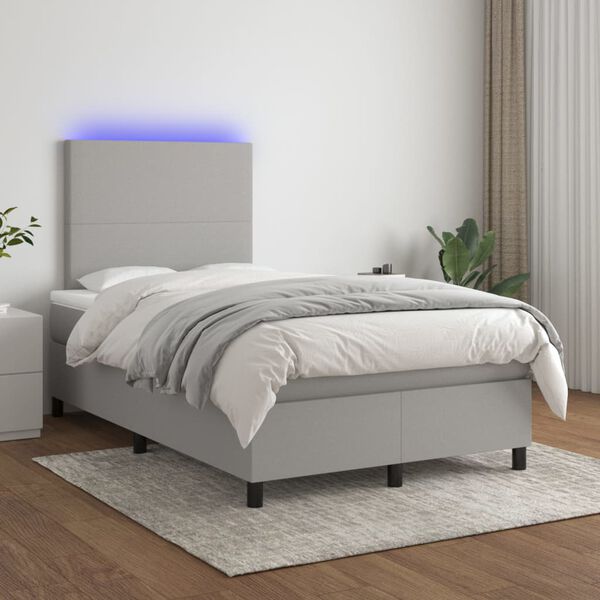 vidaXL Cama box spring c/ colch&atilde;o e LED 120x200 cm tecido cinza-claro