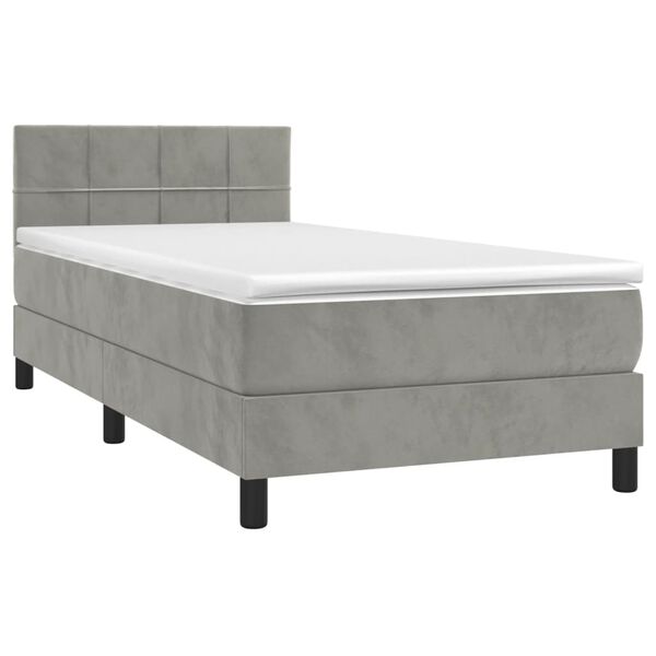 vidaXL Cama com molas/colch&atilde;o 100x200 cm veludo cinza-claro
