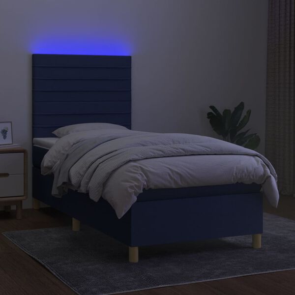 vidaXL Cama box spring c/ colch&atilde;o e LED 90x200 cm tecido azul