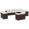 vidaXL 12 pcs conjunto de sof&aacute;s jardim com almofad&otilde;es vime PE castanho