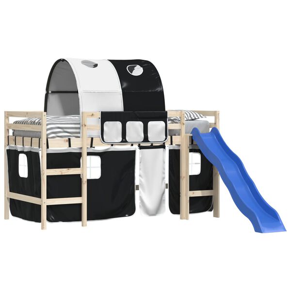 vidaXL Cortinas para cama elevada com t&uacute;nel poli&eacute;ster branco e preto