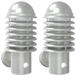 vidaXL Candeeiros parede p/ exterior c/ sensor 2pcs a&ccedil;o inox. prateado