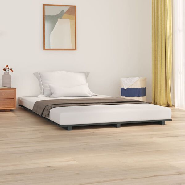 vidaXL Estrutura de cama 120x190 cm pinho maci&ccedil;o cinza
