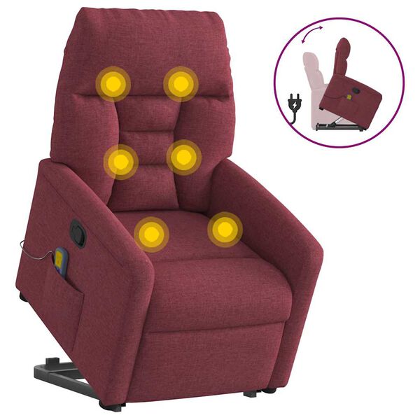 vidaXL Poltrona de massagens reclin. elevat&oacute;ria tecido vermelho tinto