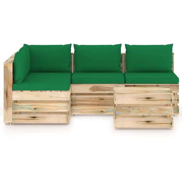 vidaXL 5 pcs conj. lounge jardim c/ almofad&otilde;es madeira impreg. verde