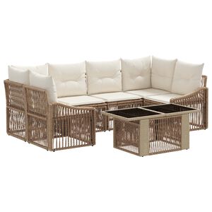 vidaXL Conjunto de Sof&aacute; de Jardim 7 unid. Bege e Branco Creme vime PE