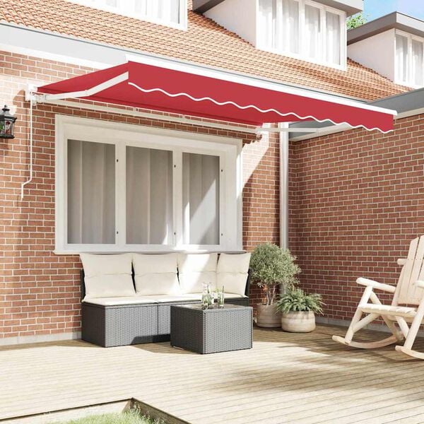vidaXL Toldo Retr&aacute;til Manual Vermelho 350 x 200 cm Poli&eacute;ster e Metal