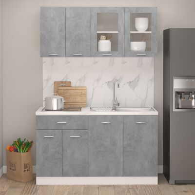 vidaXL 4 pcs conj. armários de cozinha contraplacado cinzento cimento