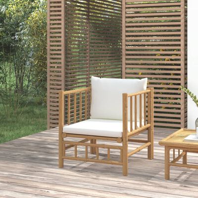 vidaXL Sofá de jardim bambu com almofadões branco nata