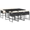 vidaXL 7 pcs conjunto de jantar p/ jardim c/ almofad&otilde;es vime PE preto