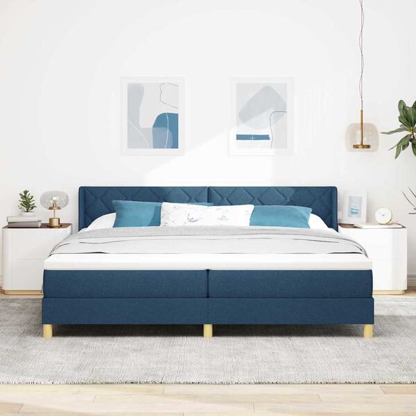 vidaXL Cama Box com colch&atilde;o com cabeceira Azul 200 x 200 cm Poli&eacute;ster