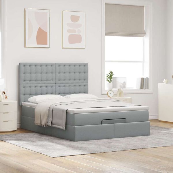 vidaXL Estrutura cama otomana colch&atilde;o 140x200cm tecido cinzento claro