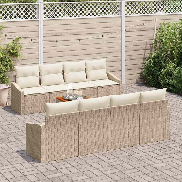 vidaXL Conjunto de Sof&aacute; de Jardim 9 pcs Bege e Creme vime PE