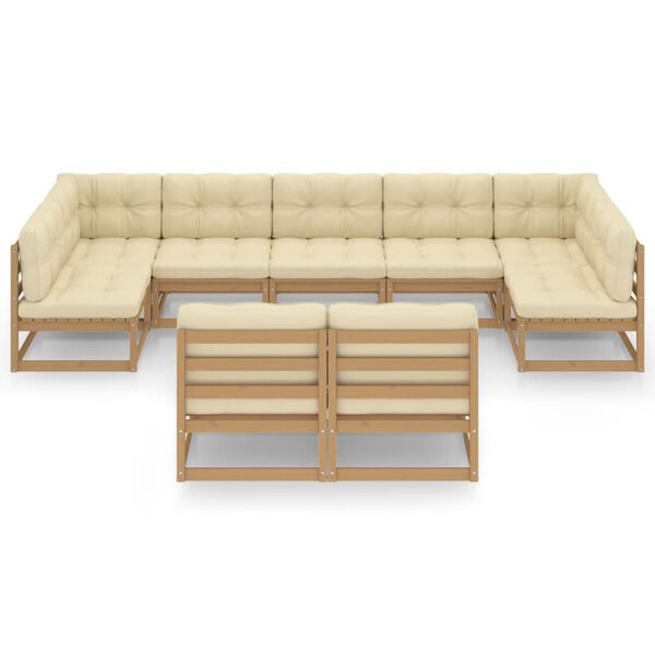 vidaXL 9pcs conj. lounge jardim e almofad&otilde;es pinho maci&ccedil;o castanho mel