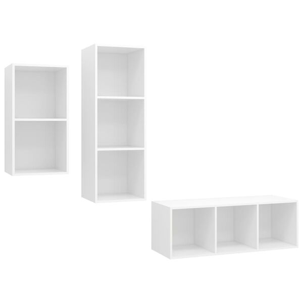 vidaXL 3 pcs conjunto de móveis de TV contraplacado branco