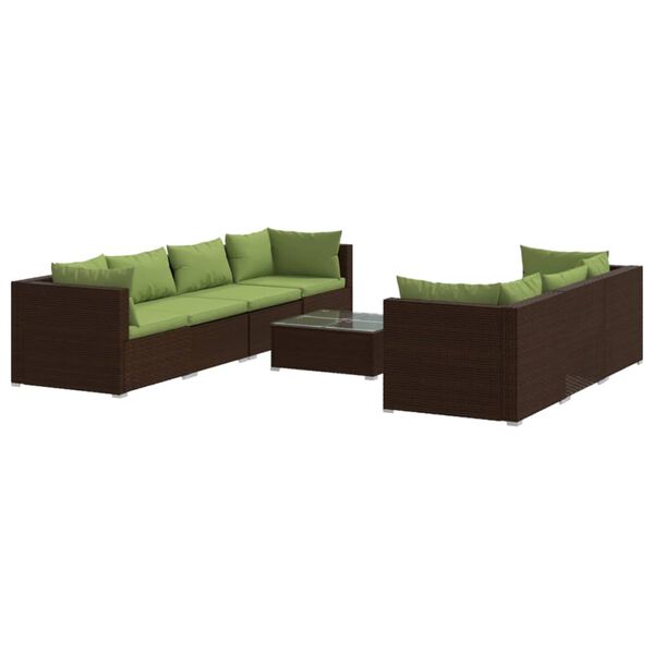 vidaXL 8 pcs conjunto lounge jardim c/ almofad&otilde;es vime PE castanho