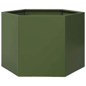 vidaXL Vaso/floreira de jardim hexagonal 69x60x45cm a&ccedil;o verde azeitona