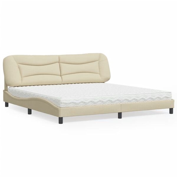 vidaXL Cama com colch&atilde;o Hvar 200x200 cm tecido cor creme