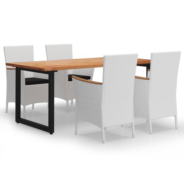 vidaXL 5 pcs conjunto jantar p/ jardim c/ almofad&otilde;es vime PE branco