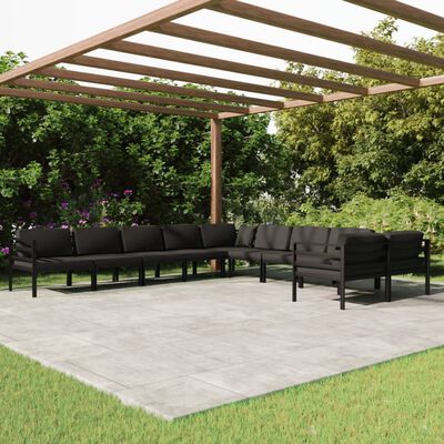 vidaXL 10 pcs conjunto lounge jardim com almofadões alumínio antracite