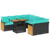 vidaXL 9 pcs conjunto sof&aacute;s p/ jardim almofad&otilde;es vime PE/ac&aacute;cia preto