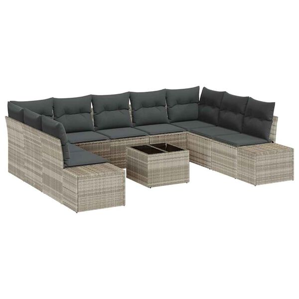 vidaXL Conjunto de Sofá de Jardim 9 pcs Cinzento-claro Polirattan