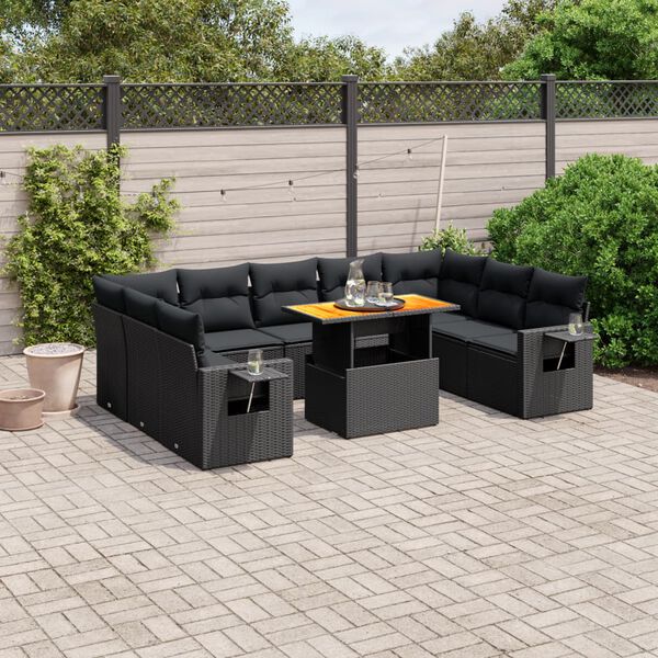 vidaXL 10 pcs conjunto sof&aacute;s de jardim c/ almofad&otilde;es vime PE preto