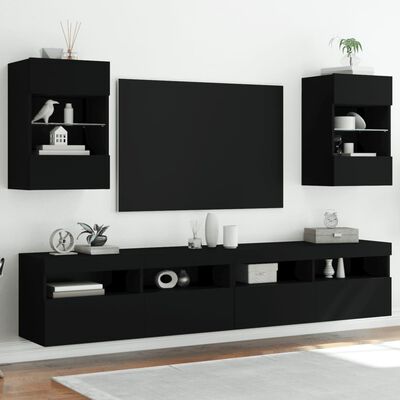 vidaXL Móveis de parede p/ TV com luzes LED 2 pcs 40x30x60,5 cm preto