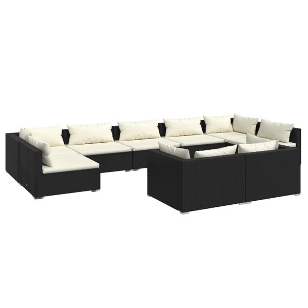 vidaXL 9 pcs conjunto lounge de jardim c/ almofad&otilde;es vime PE preto