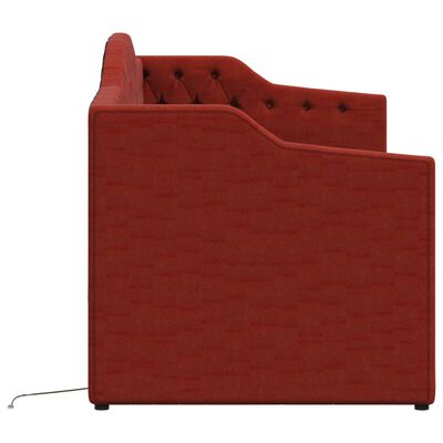 vidaXL Sofá-cama c/ saída USB 90x200 cm tecido vermelho tinto