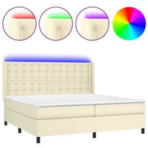 vidaXL Cama box spring c/ colch&atilde;o/LED 200x200cm couro artificial creme