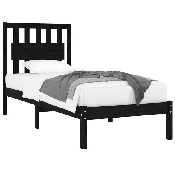 vidaXL Estrutura de cama pequena solteiro 75x190 cm pinho maci&ccedil;o preto