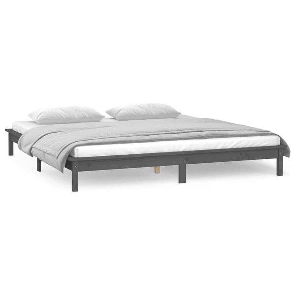 vidaXL Estrutura de cama c/ LED 140x190 cm madeira maci&ccedil;a cinzento